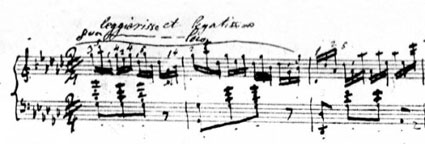 Etude in Gb major, Op.10 No.5: Opening  bars from Chopin’s autograph manuscript.  Reproduced by kind permission of The  Chopin Society, Warsaw