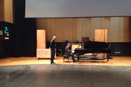 Piano Street's Patrick Jovell trying the Double Action Steinway D on stage at Queen Elisabeth Hall.