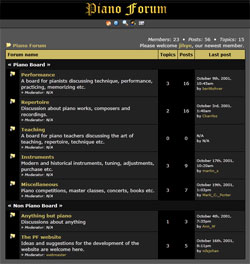 Snapshot of the pianoforum.net website in October 2001 (Still no posts in the Teaching category...)
