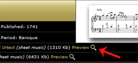 Click the magnifying glass to qickly and easily browse through the pages of the score