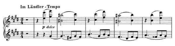 Waltz - for four hands Op. 52 No. 1  in E Major 
by Brahms piano sheet music